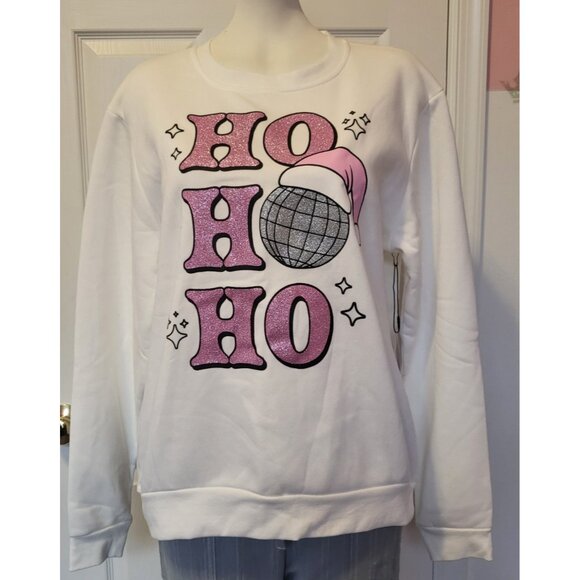 Better Together Christmas Sweatshirt White & Pink With HO, HO, HO Size Large NWT - Picture 1 of 6
